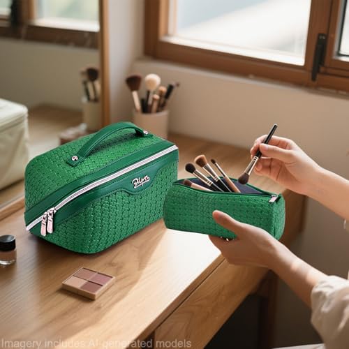 BOYATU Travel Makeup Bag Cosmetic Bags for Women: 3 Pcs Set Make up Bag - color: L38 Green