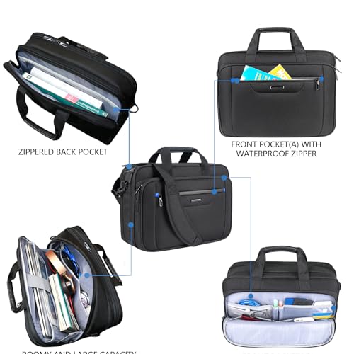 VANKEAN 17.3" Expandable Waterproof Laptop Briefcase for Travel & Business - color: Black-blue, size: 17.3 Inch