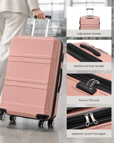 Kono 28 Inch Luggage Expandable Suitcase with Spinner Wheels TSA Lock - color: Nude/Rose Pink, size: 28-inch Large-checked