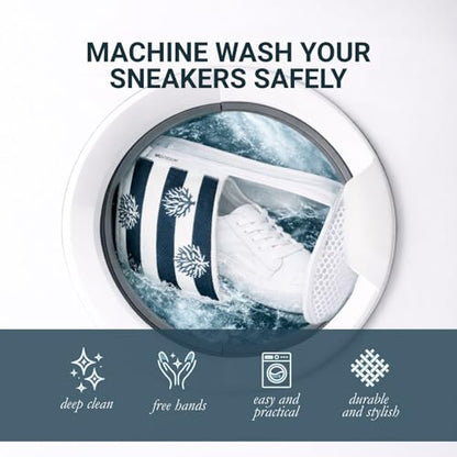 Shoe Washing Machine Bags (2-Pack) – Laundry Bag for Sneakers, Protect Shoes & Washer, Durable Thick Chenille, Reinforced Zipper, Includes Sneaker Brush – Bluehome - color: Blue Stripes