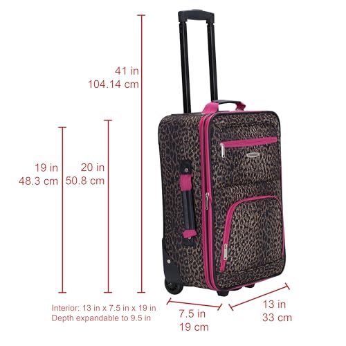 Rockland Fashion Softside 2 Piece Luggage Set, Expandable, (14" Tote/19" Upright), Pink Leopard - color: Pink Leopard, size: 2 Piece (19"/14" Tote)