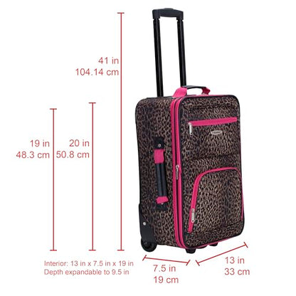 Rockland Fashion Softside 2 Piece Luggage Set, Expandable, (14" Tote/19" Upright), Pink Leopard - color: Pink Leopard, size: 2 Piece (19"/14" Tote)
