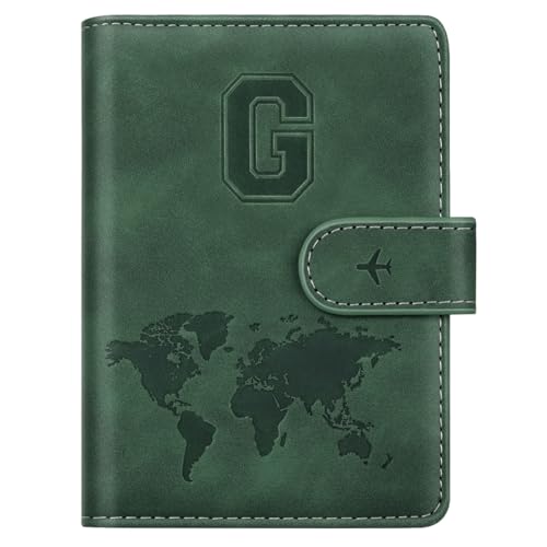 Passport Holder Wallet Cover Personalized Initial Travel Essentials - color: Pine Green, size: G