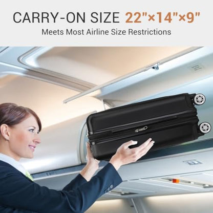Kono Carry On Luggage 22x14x9 Airline Approved 20 Inch Expandable,Black - color: Black, size: 20"