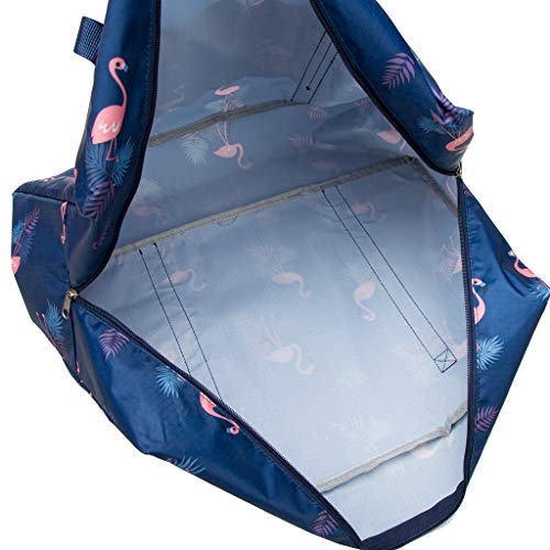 Carry-on Bag Foldable Flight Travel Duffel Luggage Lightweight Travel Duffle Tote Bags Waterproof Organizer Storage (Navy Blue Flamingo) - color: Navy Blue Flamingo