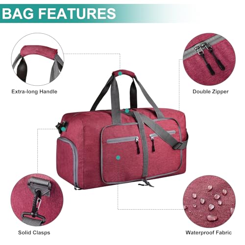 Dimayar 40L Foldable Duffle Bag, Travel & Weekender, Overnight, Gym - color: Red, size: 40L
