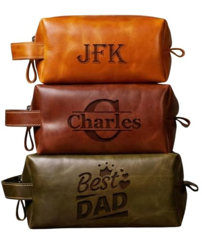 HARDISTON Personalized Leather Toiletry Bag for Men, Mens Dopp Kit Travel