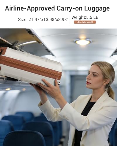 Kono Carry On Luggage Airline Approved with Spinner Wheels TSA Lock - color: Cream White, size: 20-inch/Tb