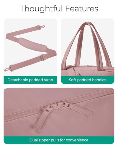 BAGSMART Gym Bag for Women, 2-PC Puffer Travel Duffle Bag Carry On Tote Bag - color: Pink