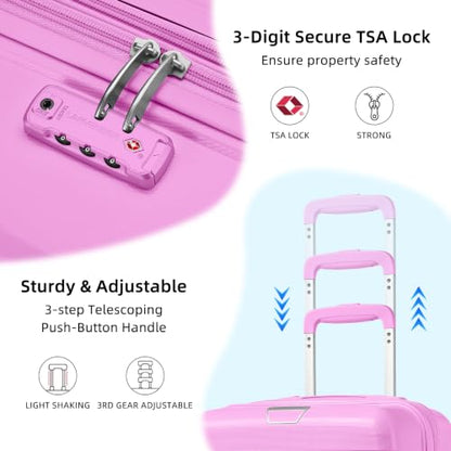 LARVENDER Carry On Luggage 22x14x9 Airline Approved, Suitcases with Wheels - color: Neon Pink