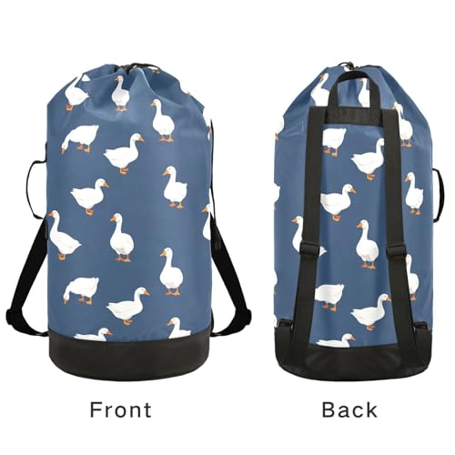 Ducks Navy Blue Laundry Bag Backpack Washable Large Enough Dirty Clothes Organizer for Vacation Road Trip Essentials Dorm - color: Ducks Navy Blue