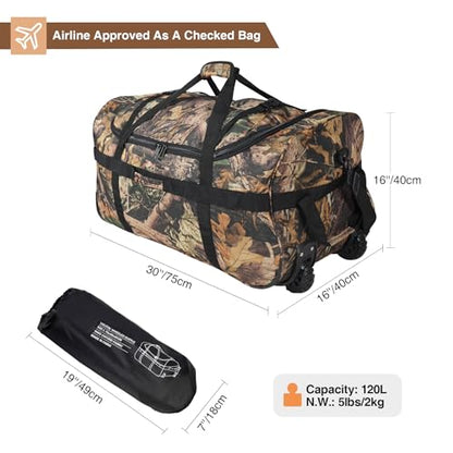 REDCAMP 85L/120L/140L Foldable Duffle Bag with Wheels, Large Travel Duffel Bag - color: 120L Camouflage