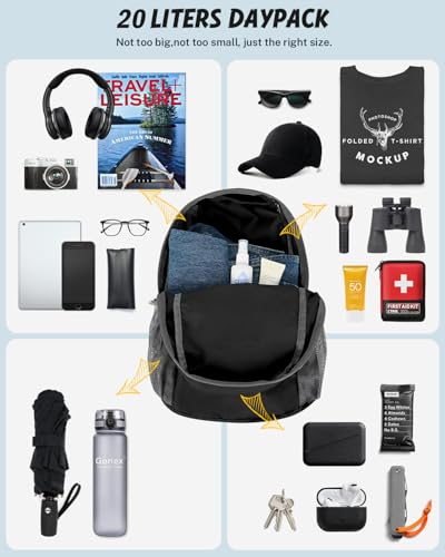 Gonex Packable Daypack Backpack 20L Lightweight Foldable Travel Bag - color: Black