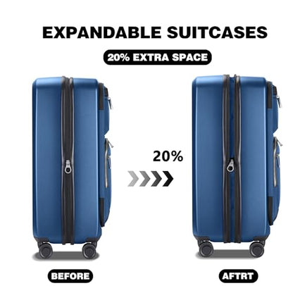 28 Inch Luggage with Spinner wheels, Expandable Hybrid Soft Front & Hard Shell Large Checked Luggage with TSA Lock, Blue - color: Blue, size: 28 Inch
