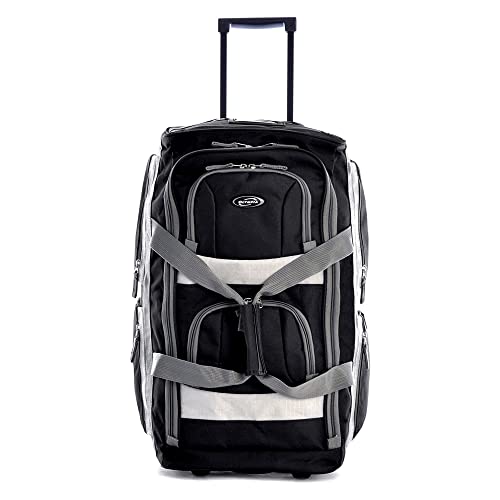 Olympia U.S.A. 29 inch Jumbo Size 8 Pockets Wheeled Rolling Duffel Bag Water Resistant Luggage Lightweight Travel Suitcase with Retractable Handle - color: Black, size: 29 inch