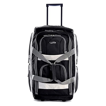 Olympia U.S.A. 29 inch Jumbo Size 8 Pockets Wheeled Rolling Duffel Bag Water Resistant Luggage Lightweight Travel Suitcase with Retractable Handle - color: Black, size: 29 inch