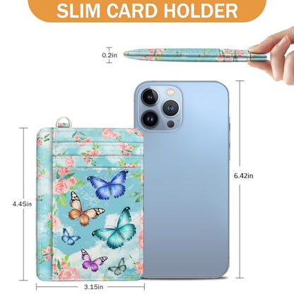 Yonlevres Credit Card Holder Slim RFID Wallet Women Small Butterfly Travel - color: Butterfly Flower