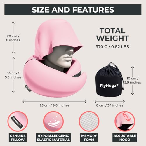 FlyHugz® 2.0 Hooded Travel Pillow, 2026 Original Release - color: Pink