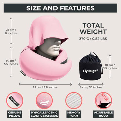FlyHugz® 2.0 Hooded Travel Pillow, 2026 Original Release - color: Pink
