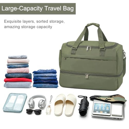 Travel Duffle Bag for Women, Carry-On Weekender with Shoe Compartment - color: Green