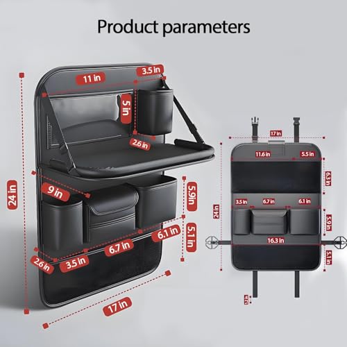 2 Pack Universal Foldable Car Backseat Organizer with Table Tray, Car Seat Back Protector with Touch Screen Phone Holder, Premium Leather Kick Mats with Storage Pockets Tissue Box (Black) - color: Blcak