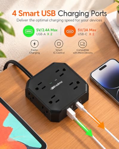 2 Prong Power Strip, WRXDMC 2 Prong to 3 Prong Outlet Adapter, Black, 1625W - size: 5FT Black