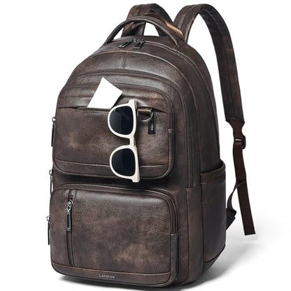 LATMAP Vegan Leather Backpack 17Inch Laptop Backpack for Women Men Coffee - color: Coffee Color
