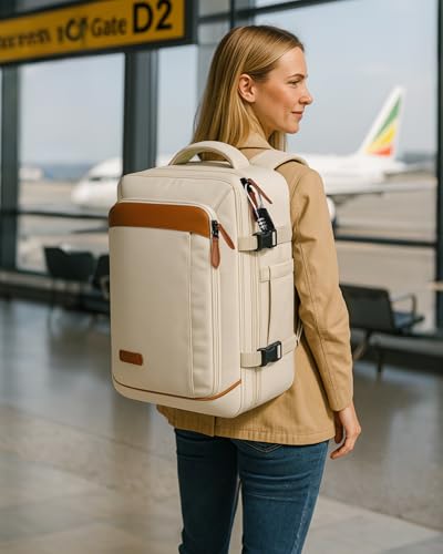 Vancropak Travel Backpack for Women, Airline Approved Carry on Backpack - color: White Brown