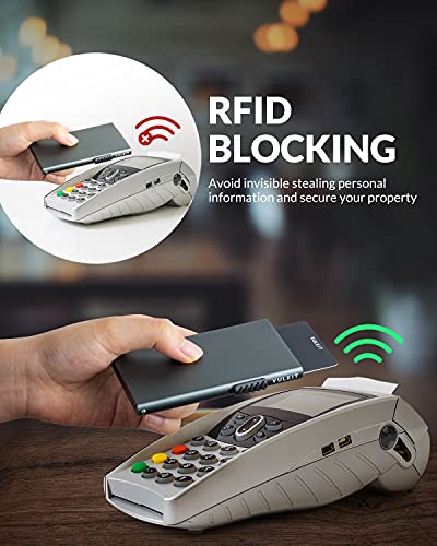 VULKIT 미니멀리스트 신용 카드 홀더 팝업 카드 케이스 RFID 보호 슬림 메탈 지갑 카드 홀더 지갑, 스페이스 그레이., 미니멀리스트 - color: 스페이스 그레이.