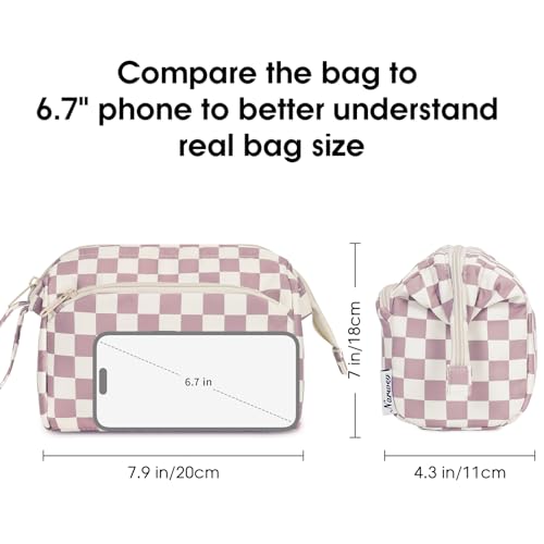 Narwey Travel Makeup Bag Toiletry Bag, Wide Open Cosmetic Bag for Women - color: C-Dusty Rose Checkerboard, size: Small