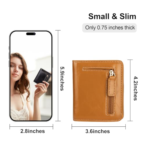 Itslife Women's Rfid Blocking Small Compact Bifold Leather Pocket Wallet Ladies Mini Purse with id Window (Waxed Brown) - color: 1 brown waxed