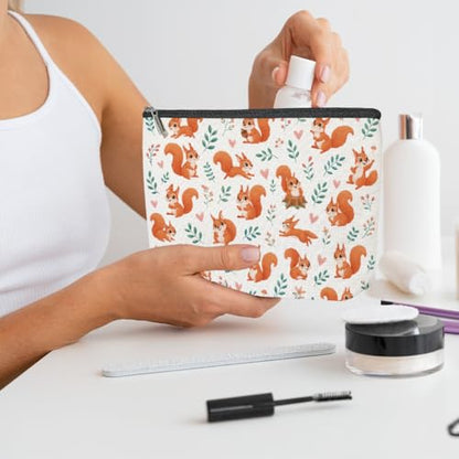 Cute Red Squirrel Leaf Floral Makeup Bag, Cosmetic Bags for Women - color: Cute Squirrel 442