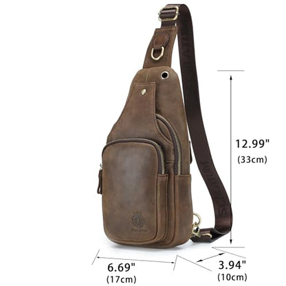 LUKZIJAES Genuine Leather Sling Bag for Men - color: #11-coffee