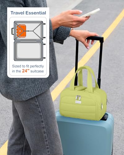 TOPDesign Travel Toiletry Bag, Puffer Makeup Organizer with Compartments - color: Light Green