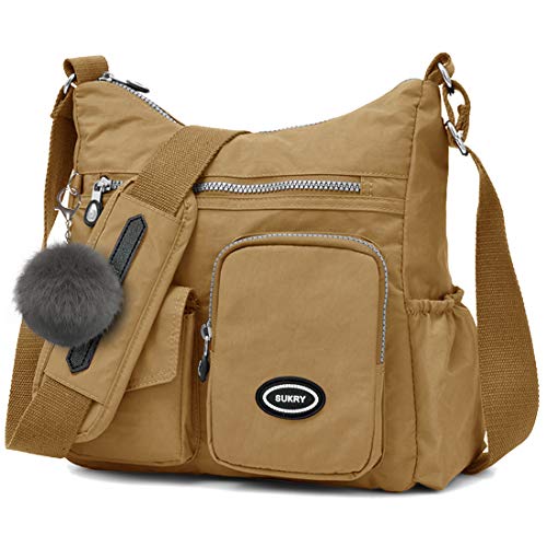SUKRY Nylon Crossbody Bag for Women with Anti theft RFID Pocket, Waterproof Shoulder Bag Travel Purses and Handbag - color: Khaki