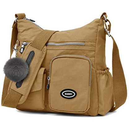 SUKRY Nylon Crossbody Bag for Women with Anti theft RFID Pocket, Waterproof Shoulder Bag Travel Purses and Handbag - color: Khaki