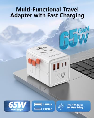 Universal Travel Adapter, International Power Adapter with 4 USB (GaN 65W) - color: 65W 2A2C White