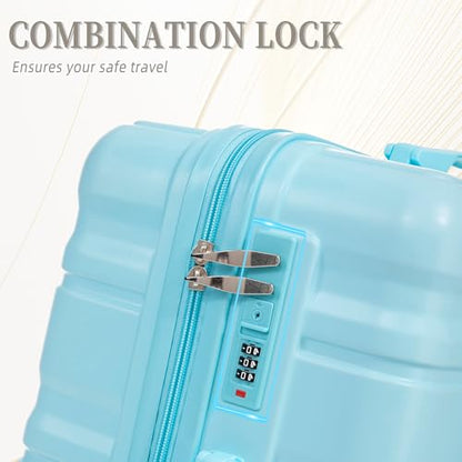 GDFStudio 20/24/28 Inch 3 Piece Luggage Set, ABS Hard Shell Spinner Suitcase with 360° Silent Wheels, Expandable Capacity,Combination Lock, Retractable Handle, Carry On & Checked Suitcases,Blue - color: Blue, size: 20/24/28In
