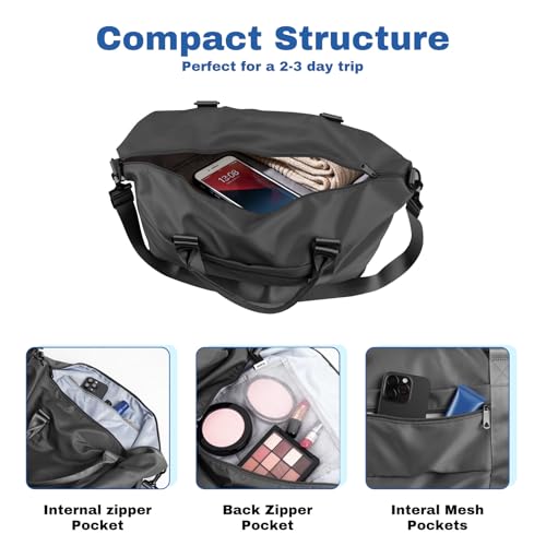 Travel Duffle Bag for Women, Carry On Weekender Tote with Trolley Sleeve - color: Black