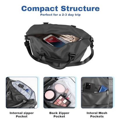 Travel Duffle Bag for Women, Carry On Weekender Tote with Trolley Sleeve - color: Black