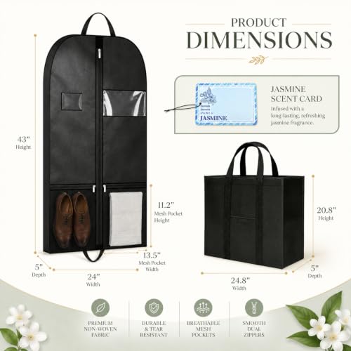 43" Travel Garment Bag, Lightweight Suit Cover with Window and Pocket - size: V-G-43in-1P-2
