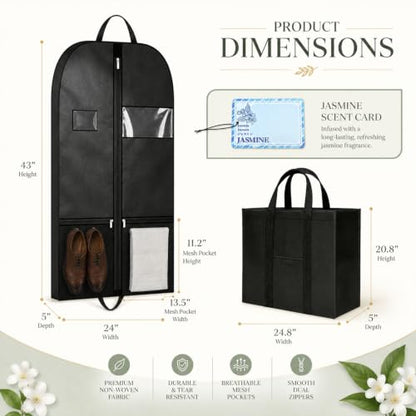 43" Travel Garment Bag, Lightweight Suit Cover with Window and Pocket - size: V-G-43in-1P-2