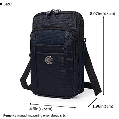 Senient Wolf Waterproof Nylon Multifunctional Phone Crossbody Bag - Small One Shoulder Waist Bag Wallet Travel Passport Case - color: Black with Navy blue