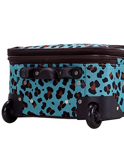 Rockland Fashion Softside 4 Piece Luggage Set, Expandable, (14" Tote/19"/24"/28"), Blue Leopard - color: Blue Leopard, size: 4 Piece (28"/24"/19"/14" Tote)