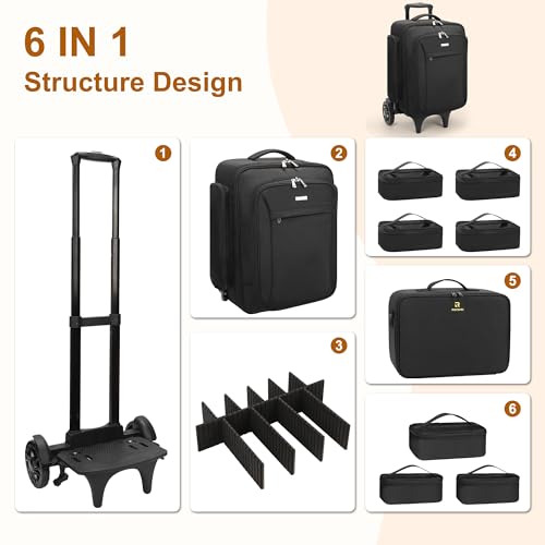 Relavel Rolling Makeup Case with Large Makeup Case, Black - color: 1-Black with Large Makeup Case