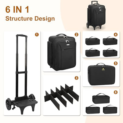Relavel Rolling Makeup Case with Large Makeup Case, Black - color: 1-Black with Large Makeup Case