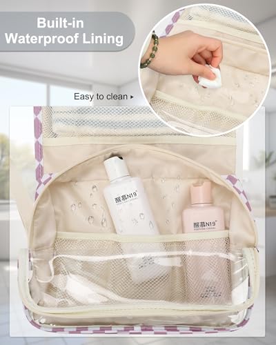 Relavel Hanging Toiletry Bag, Travel Toiletries Bag with Hanging Hook - color: 02 Checkboard Purple, size: Large