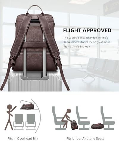 SYTRAH Leather Laptop Backpack for Women 16.5 inch Computer Packs Coffee - color: Dark Coffee