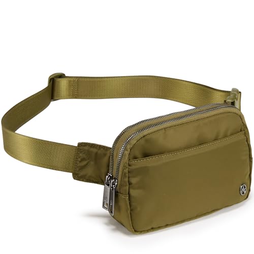 Pander Nylon Fanny Pack Belt Bag for Women with 5 Zipper Pockets - color: Dark Moss