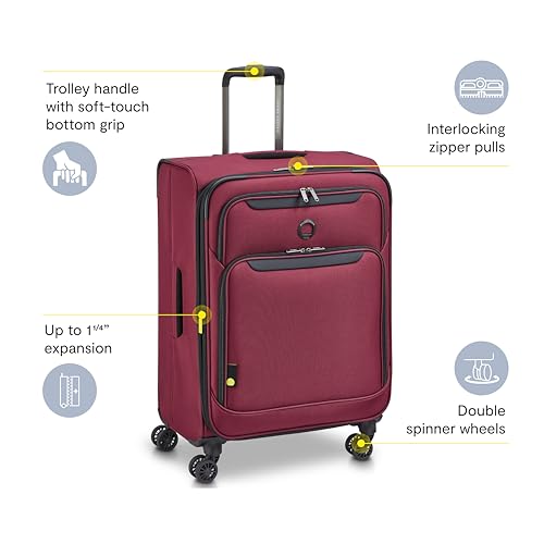 DELSEY PARIS Sky Max 3.0, 24 Inch Checked-Medium Luggage, Burgundy | Checked-In Suitcase, Softside, Lightweight Durable Construction, Double Spinner Wheels, Soft Touch Carry handle - color: Burgundy, size: Checked-Medium, 24 Inch